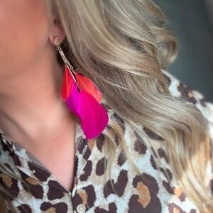 Park Lane Elegant Pink and Orange Feather Earrings